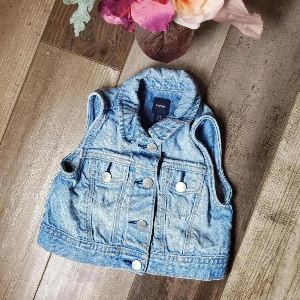 babyGap Toddler 18-24m Blue Jean Vest EUC 100% Cotton NWOT